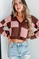 Your Best Bet Checkered Sweater Cardigan (Brown/Pink) - NanaMacs