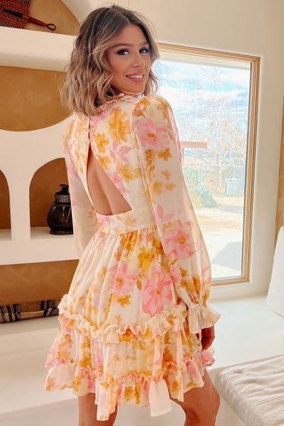 Like Sunshine Ruffled Floral Mini Dress (Ivory) - NanaMacs