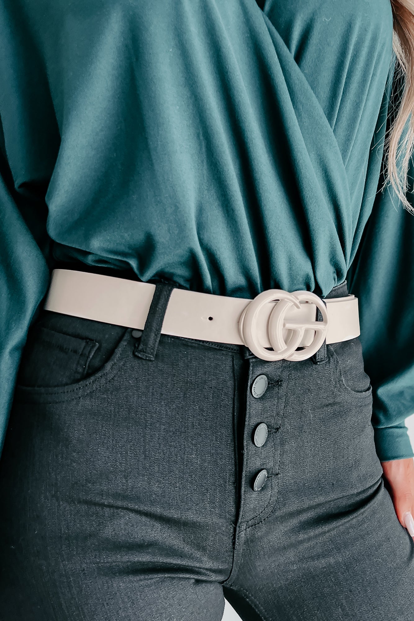 Off The Hip Monochromatic Faux Leather Belt (Khaki) - NanaMacs