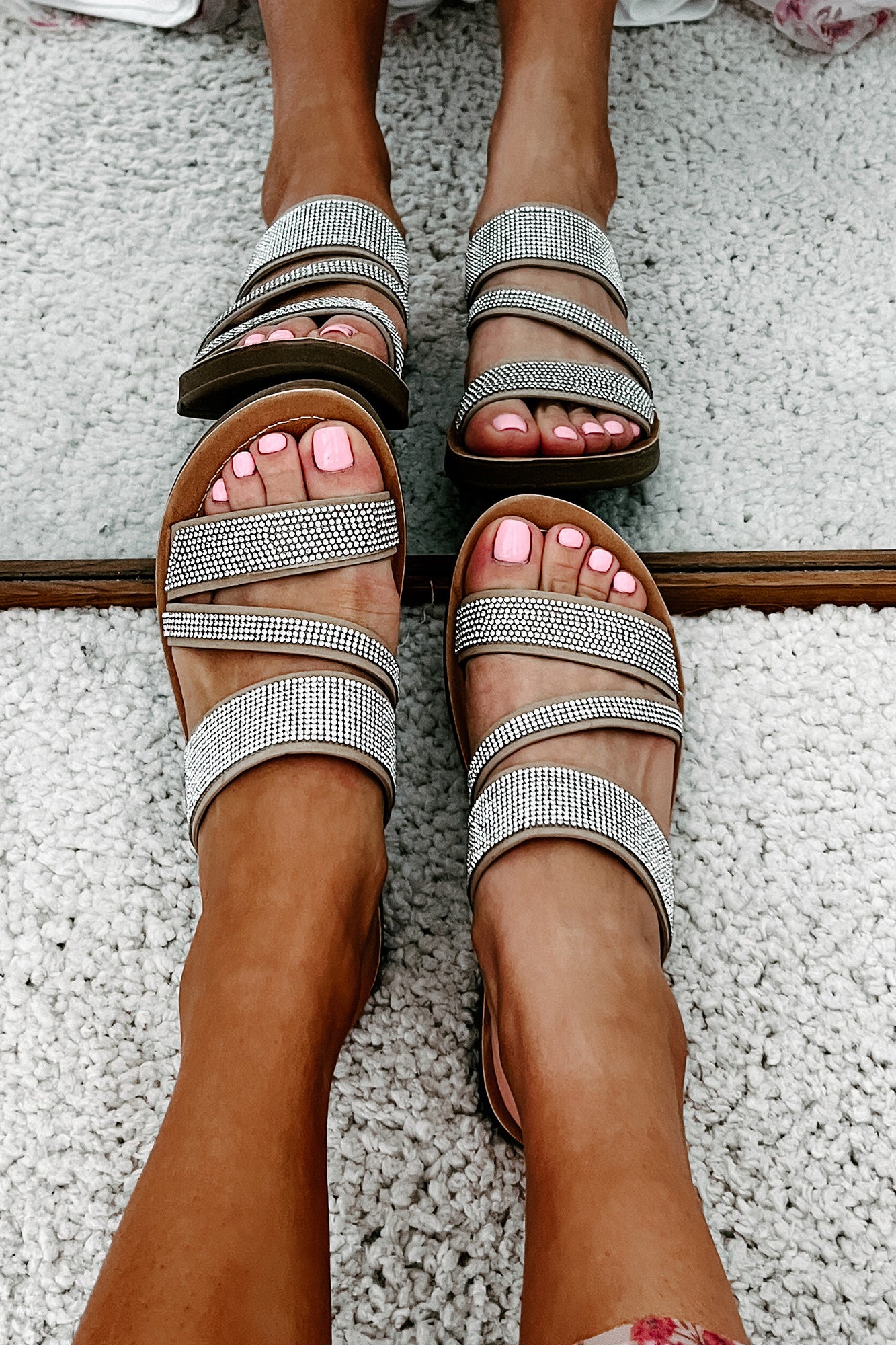 Naveena Rhinestone Strap Sandals (Natural) - NanaMacs