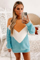 All Warm Inside Fuzzy Color Block Sweater (Apricot/Natural/Blue) - NanaMacs