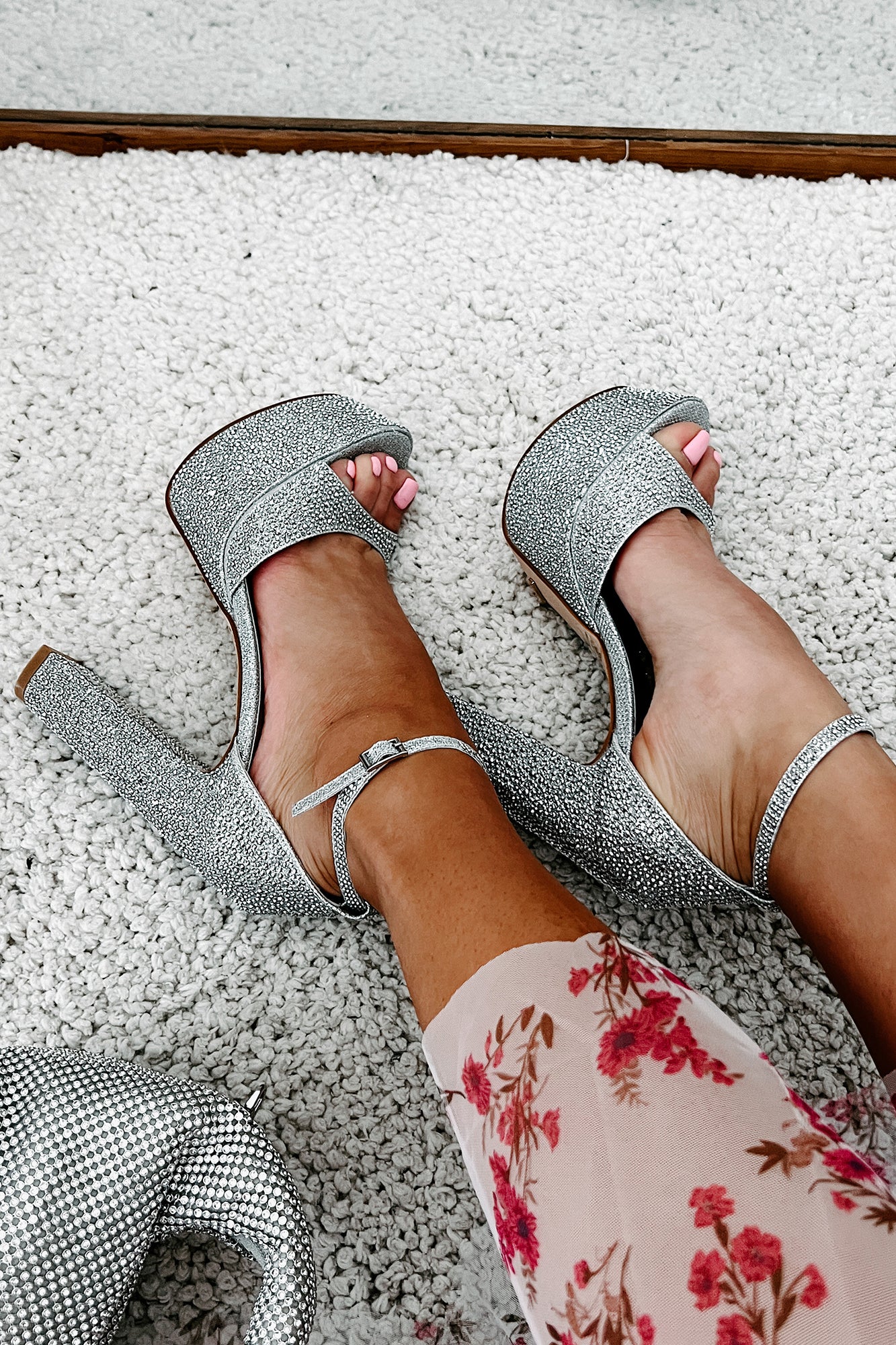 Delia's Chunky Glitter Platform Heels Strappy Star Charm Silver | Обувь