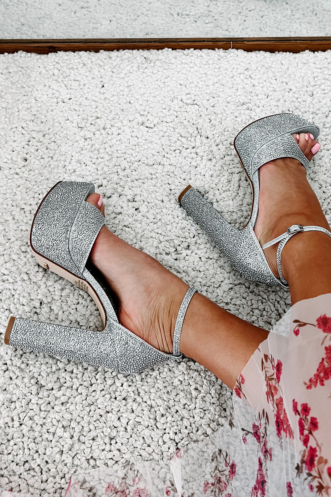 Silver rhinestone platform clearance heels