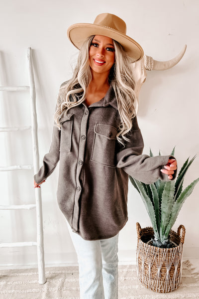 Carli Brushed Fleece Shacket (Charcoal Brown) - NanaMacs