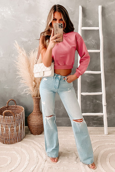 Just Cool It Cropped One Shoulder Sweatshirt (Mulberry) - NanaMacs