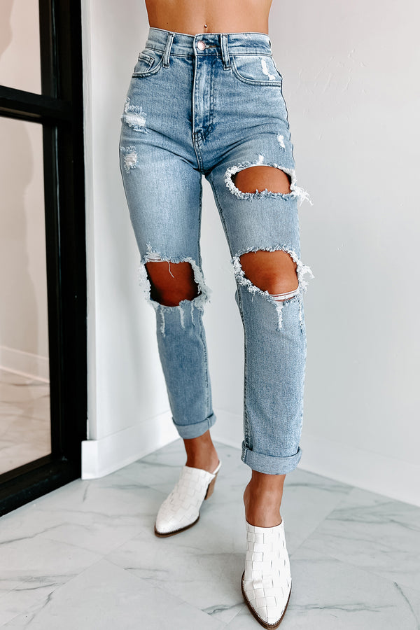 Hayes High Rise Distressed Boyfriend Jeans (Light) - NanaMacs