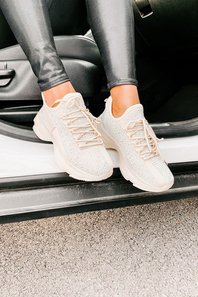 High Maintenance Chunky Rhinestone Sneakers (Beige) - NanaMacs