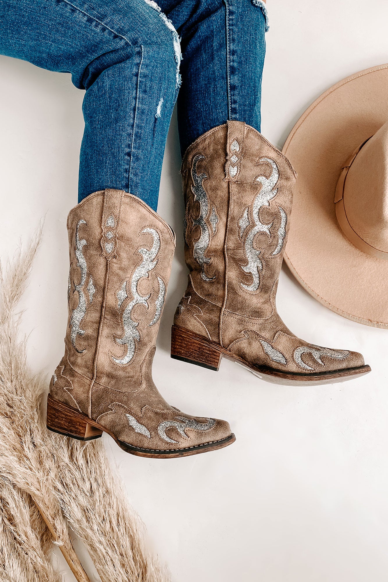 Lexington Glitter Cowgirl Boots (Taupe) - NanaMacs