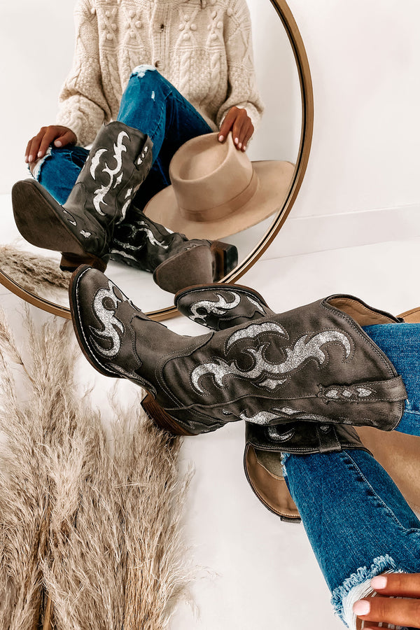 IMPERFECT Lexington Glitter Cowgirl Boots (Black) - NanaMacs