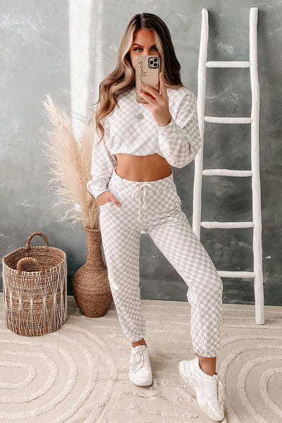 Edge Of Style Checkered Print Two Piece Set (Lilac Fog) - NanaMacs