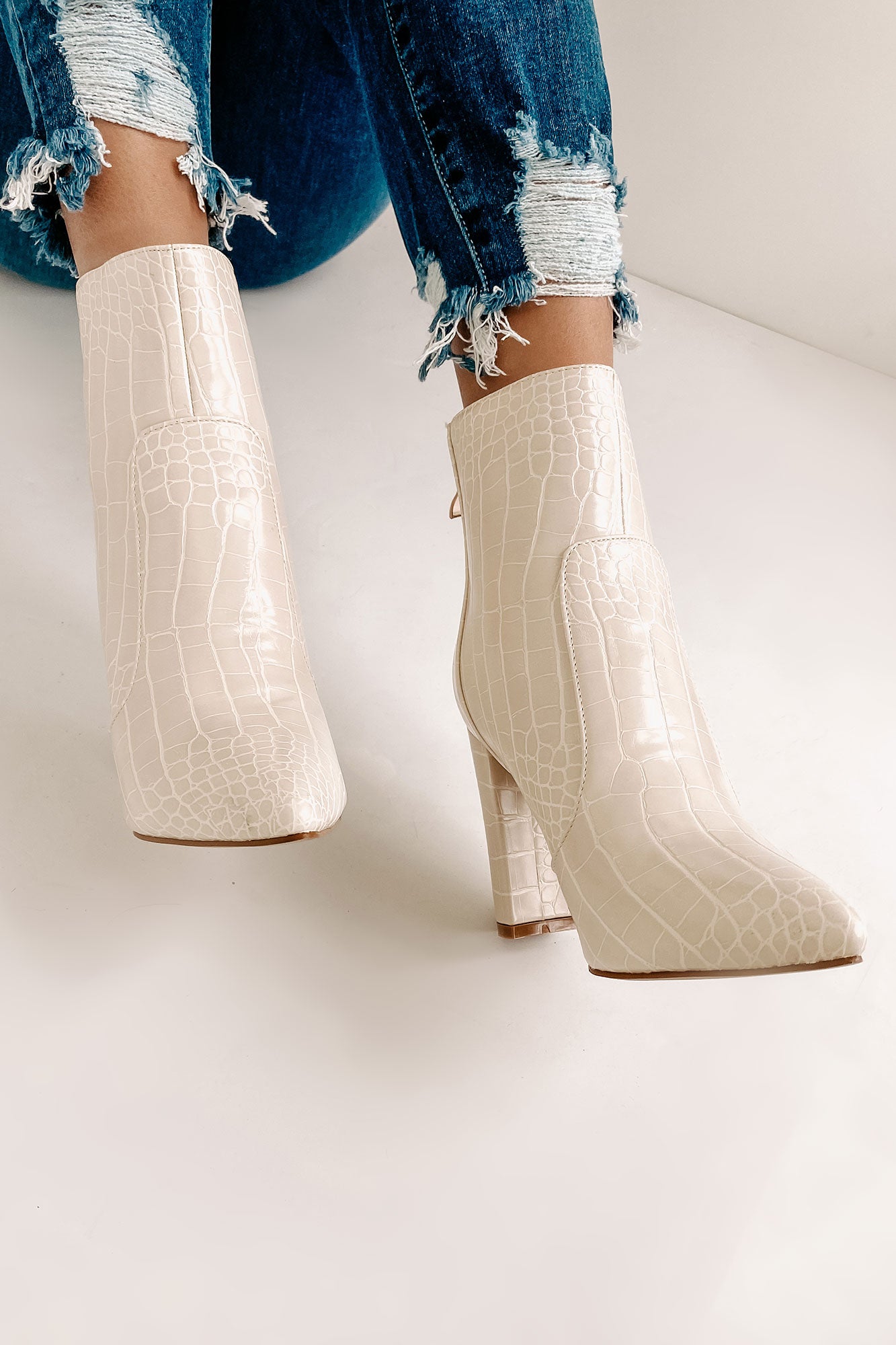 Keeping It Up Faux Croc Booties Whipped Cream NanaMacs