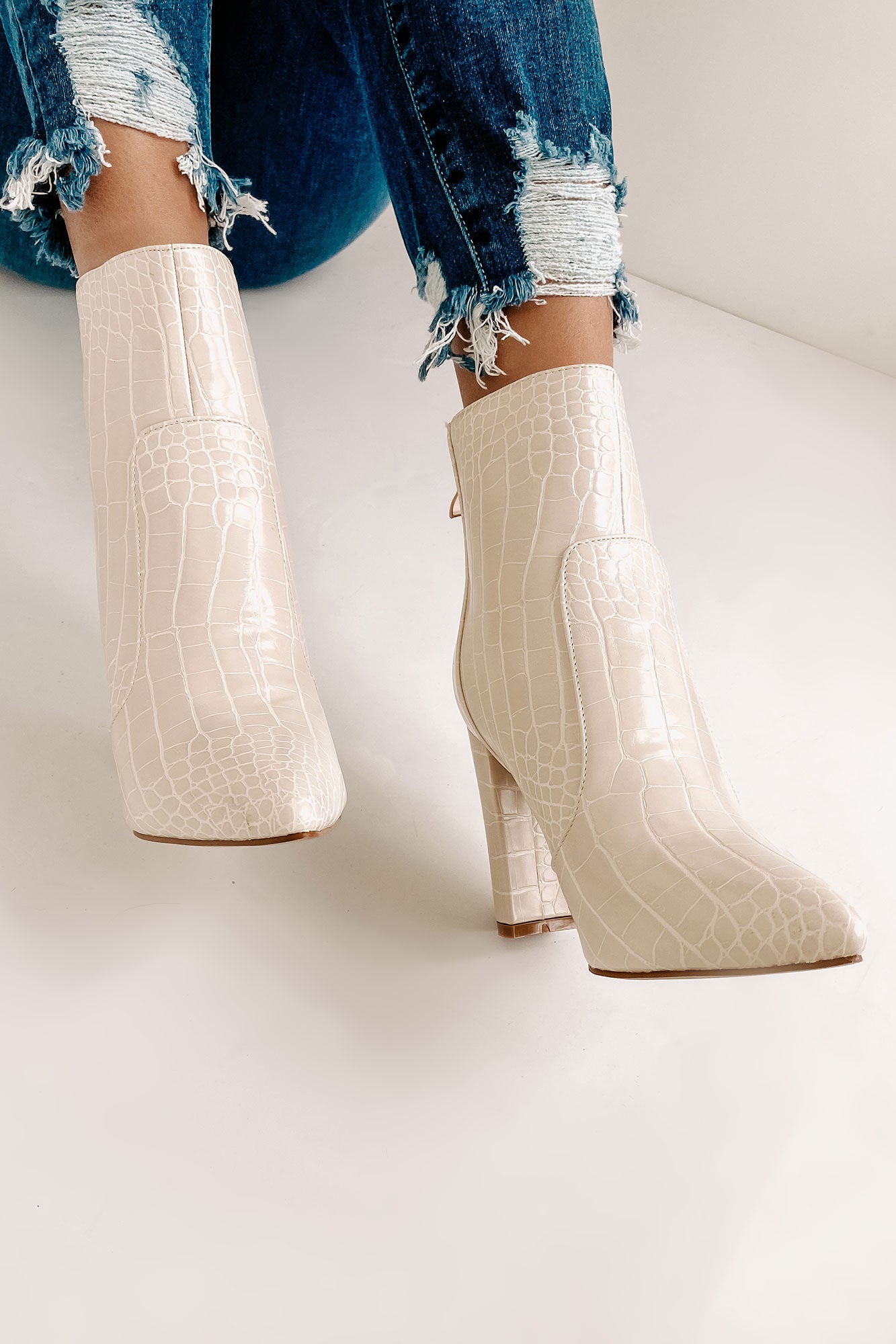 Keeping It Up Faux Croc Booties (Whipped Cream) - NanaMacs