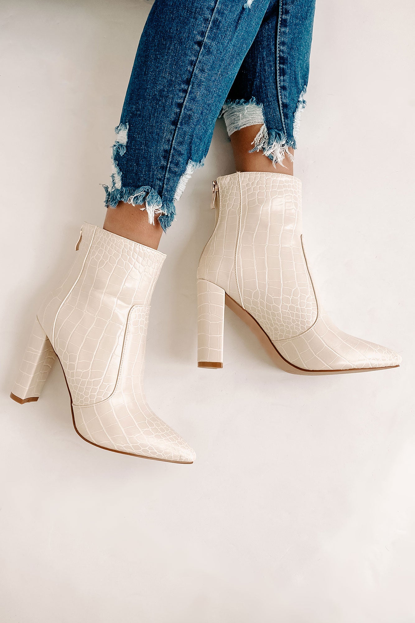 IMPERFECT  Keeping It Up Faux Croc Booties (Whipped Cream) - NanaMacs