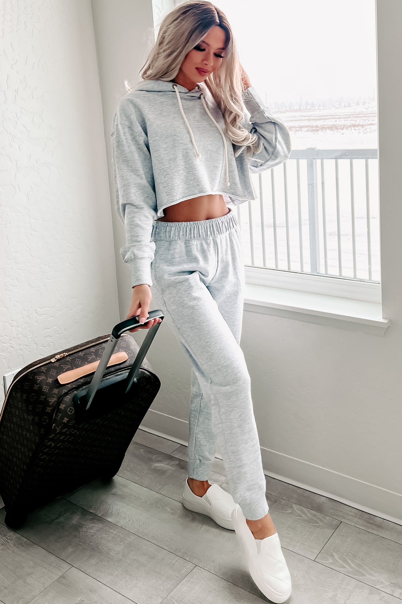 Weekend Chilling Cotton Terry Two Piece Set (Heather Grey) - NanaMacs