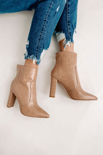 Keeping It Up Faux Croc Booties (Nude Croc) - NanaMacs