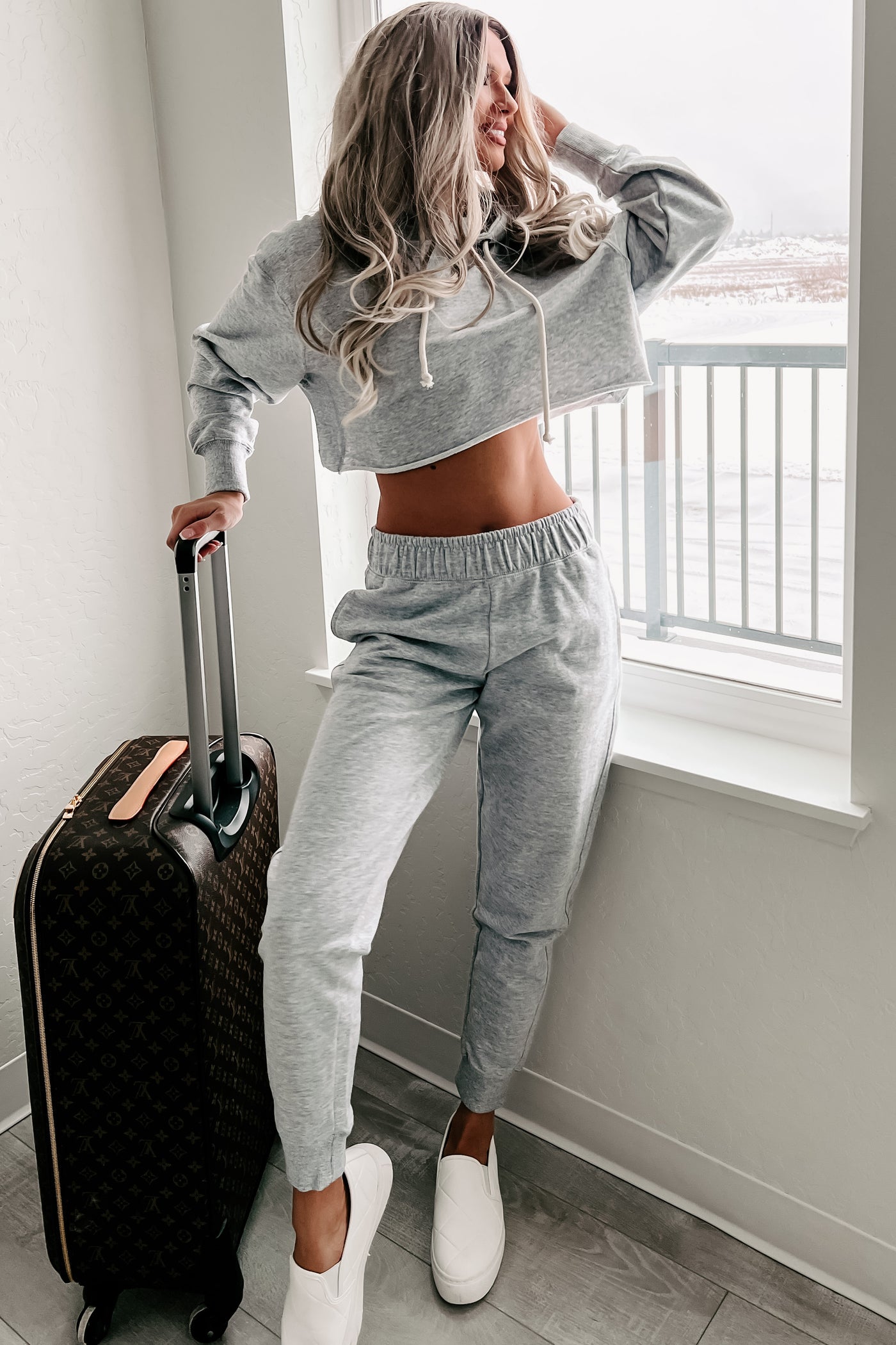 Weekend Chilling Cotton Terry Two Piece Set (Heather Grey) - NanaMacs