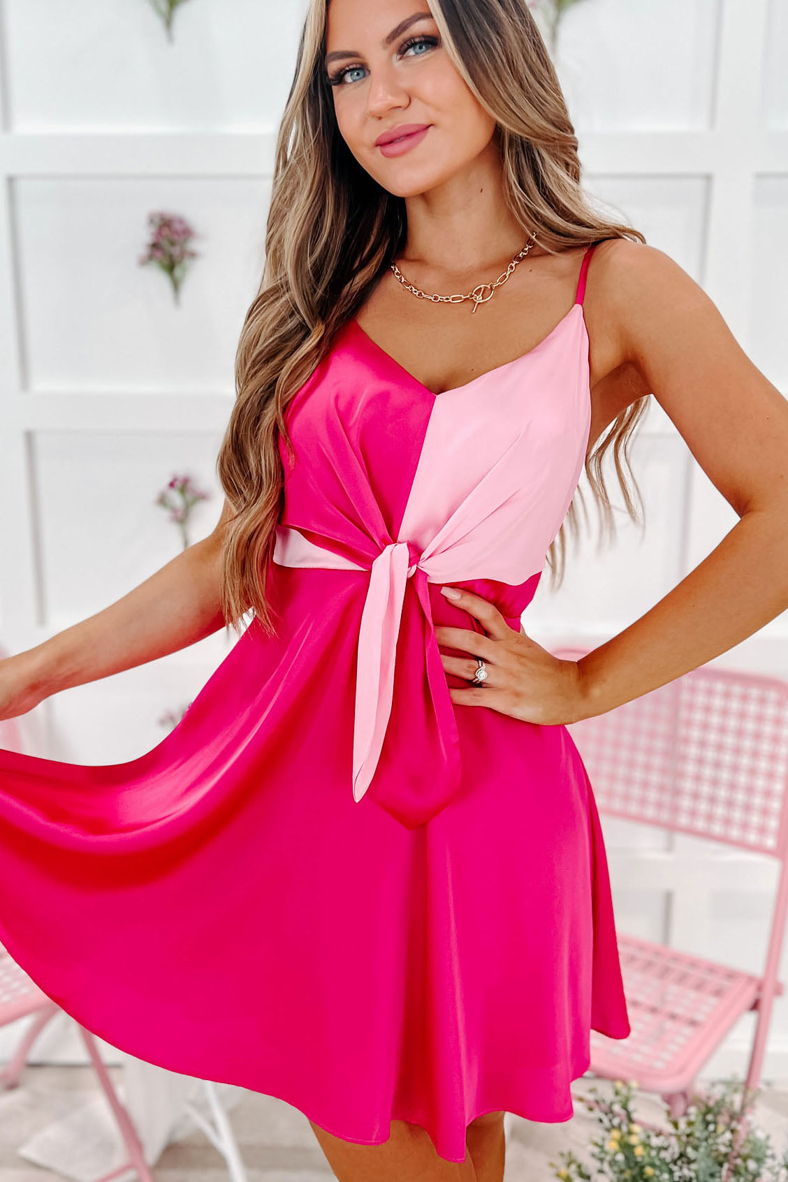 fashion nova hot pink dress Women's Swirl Mesh Front Cut Club/Party Mini Mini Dress Jackie Satin Gown - Hot