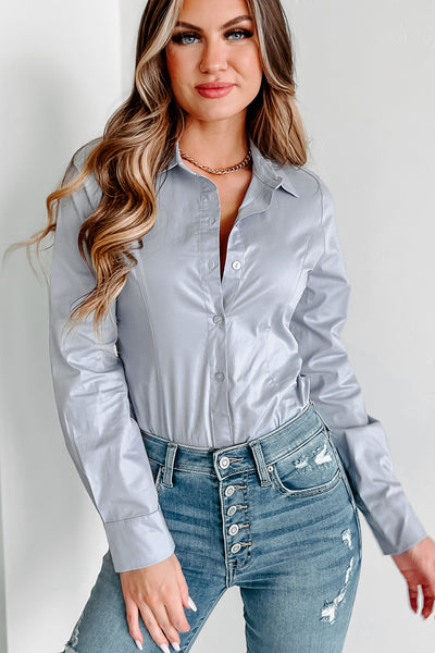 Boss Moves Collared Long Sleeve Bodysuit (Light Blue) - NanaMacs