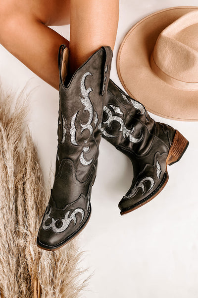 IMPERFECT Lexington Glitter Cowgirl Boots (Black) - NanaMacs