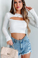 Being Better Cropped Cut-Out Sweater Top (Off White) - NanaMacs