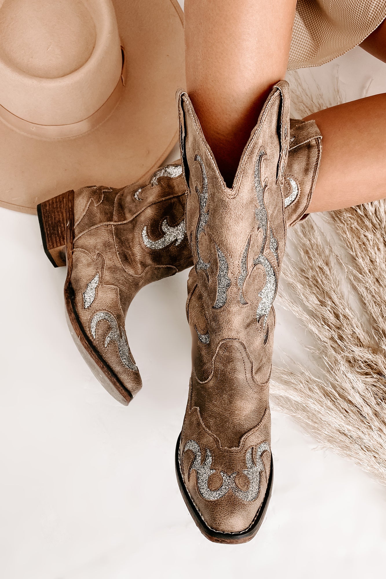 Lexington Glitter Cowgirl Boots (Taupe) - NanaMacs