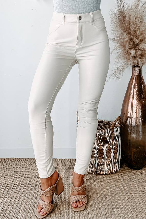 Dicey Decisions Rewash Skinny Faux Leather Pants (Ivory) - NanaMacs