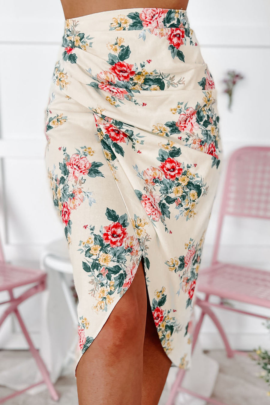 Chasing Success Floral Midi Skirt (Ivory/Coral/Sage) - NanaMacs