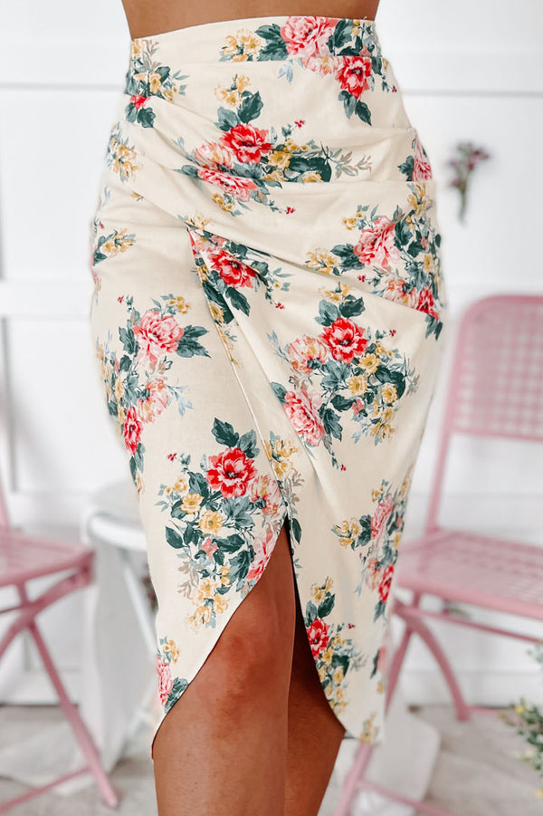 Chasing Success Floral Midi Skirt (Ivory/Coral/Sage) - NanaMacs