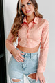 That's Putting It Mildly Long Sleeve Tie-Back Cropped Blouse (Peach) - NanaMacs