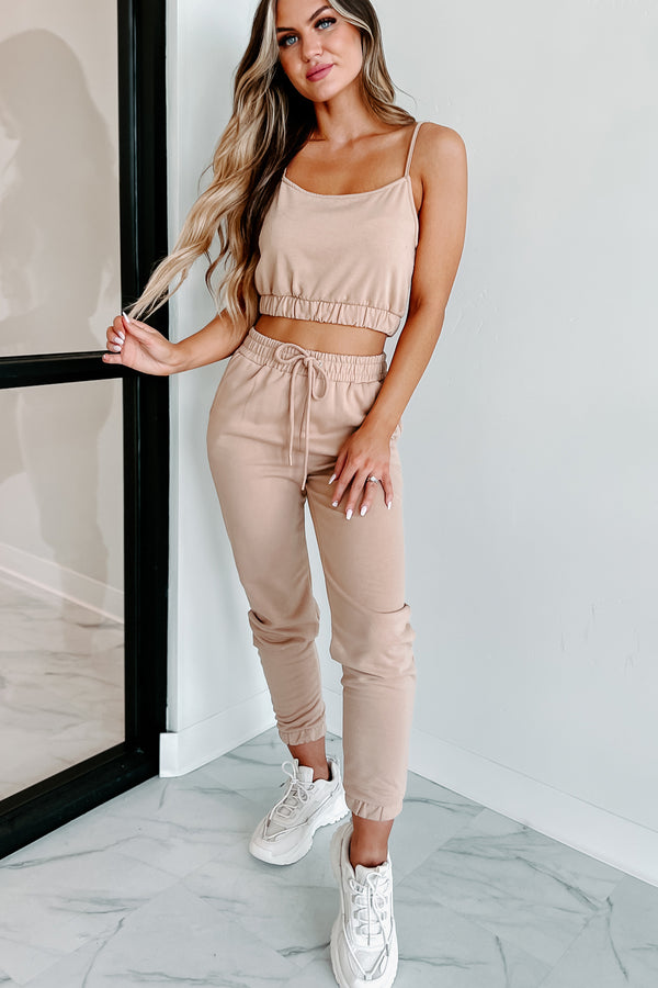 Firm Motivation Two Piece Jogger Set (Tan) - NanaMacs