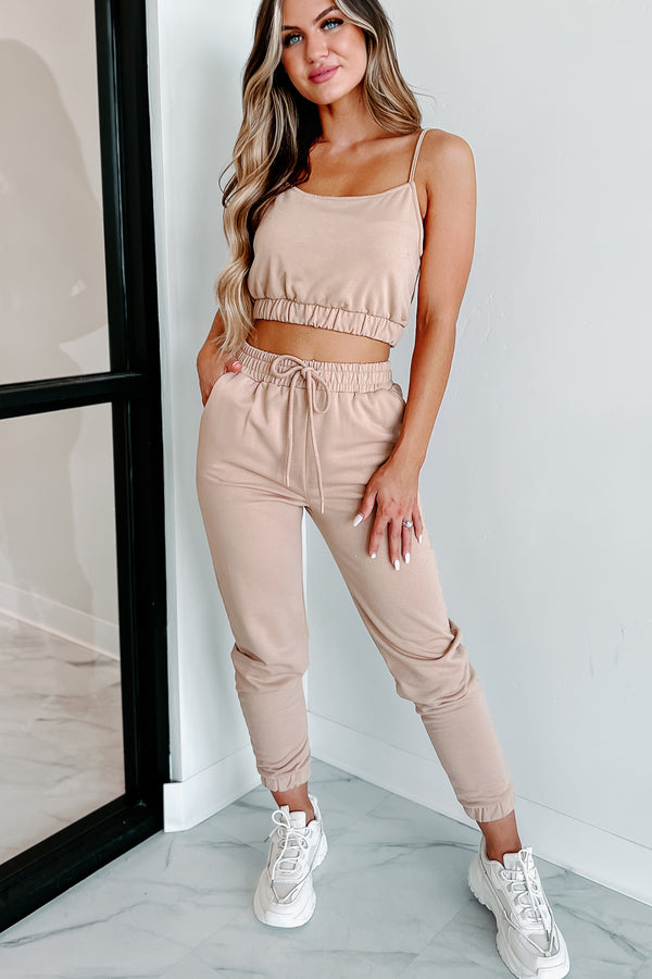 Firm Motivation Two Piece Jogger Set (Tan) - NanaMacs