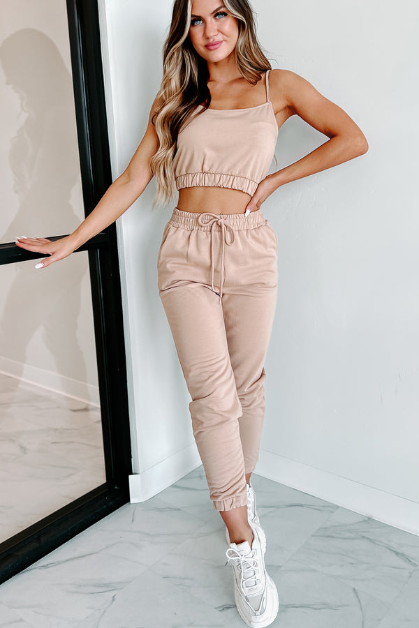 Firm Motivation Two Piece Jogger Set (Tan) - NanaMacs