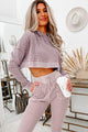 Snooze & Snuggle Thermal Knit Cropped Hoodie (Dusty Pink) - NanaMacs