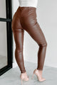 Hide Your Crazy Zipper Front Faux Leather Pants (Brown) - NanaMacs