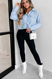 Addicted To Casual Distressed Corduroy Shacket (Sky Blue) - NanaMacs