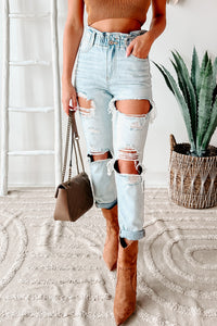 Tiana Kancan High Rise Distressed Paperbag Jeans (Light) - NanaMacs