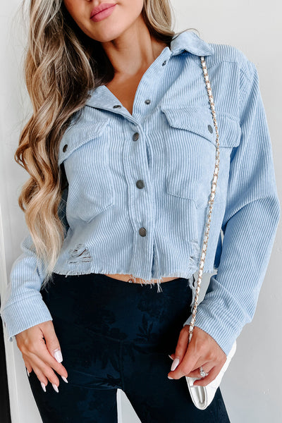 Addicted To Casual Distressed Corduroy Shacket (Sky Blue) - NanaMacs