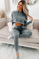 Snooze & Snuggle Thermal Knit Cropped Hoodie (Washed Black) - NanaMacs