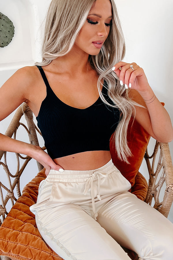 Hiding My Feelings Knit Crop Top (Black) - NanaMacs