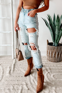 Tiana Kancan High Rise Distressed Paperbag Jeans (Light) - NanaMacs