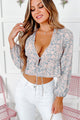 The Only Answer Tie-Front Floral Crop Top (Slate Blue) - NanaMacs