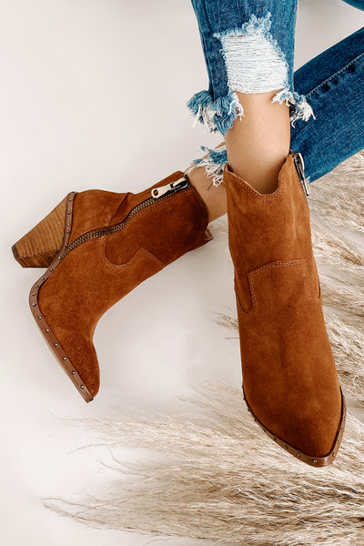 "Ramblin' Man" Faux Suede Studded Sole Booties (Rusty Brown) - NanaMacs