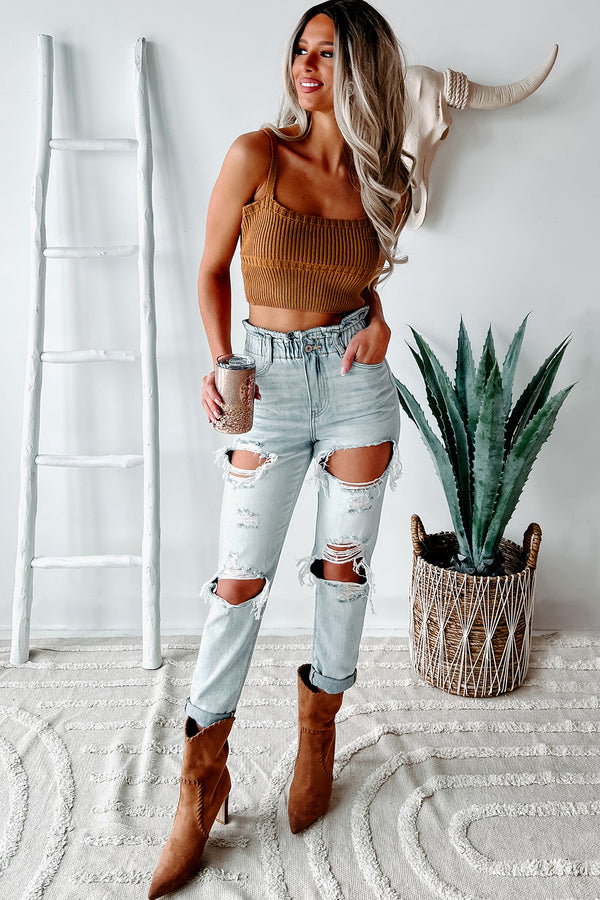 Tiana Kancan High Rise Distressed Paperbag Jeans (Light) - NanaMacs