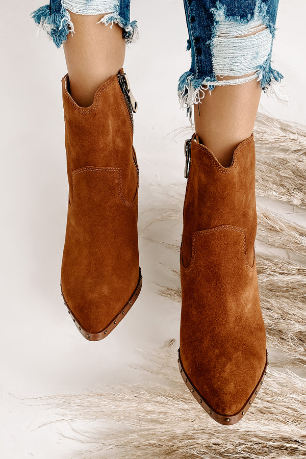 "Ramblin' Man" Faux Suede Studded Sole Booties (Rusty Brown) - NanaMacs