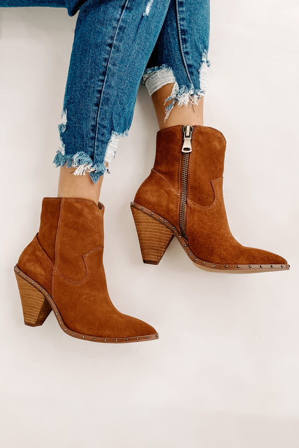 "Ramblin' Man" Faux Suede Studded Sole Booties (Rusty Brown) - NanaMacs