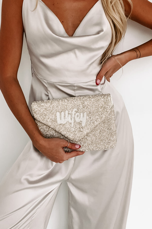 "Wifey" Beaded Envelope Clutch (Silver) - NanaMacs