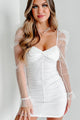 Kissed By Cupid Swiss Dot Ruched Mini Dress (White) - NanaMacs