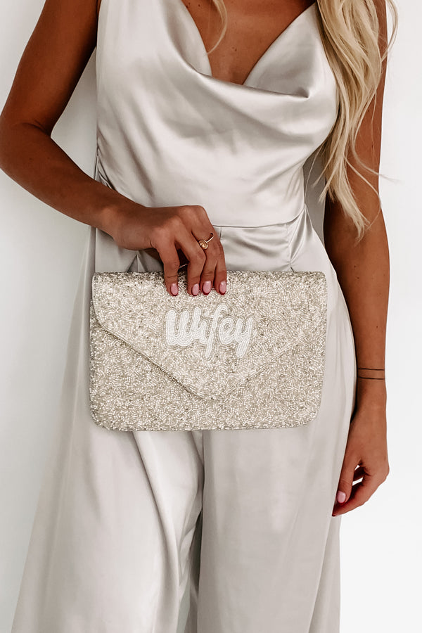 "Wifey" Beaded Envelope Clutch (Silver) - NanaMacs