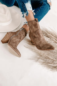 "Ramblin' Man" Faux Suede Studded Sole Booties (Champagne) - NanaMacs