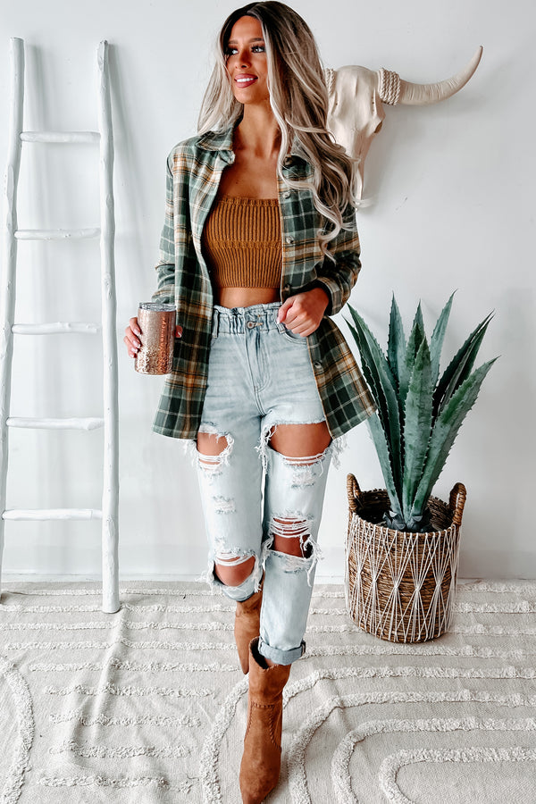 Bringing On Autumn Plaid Button-Front Flannel (Green) - NanaMacs